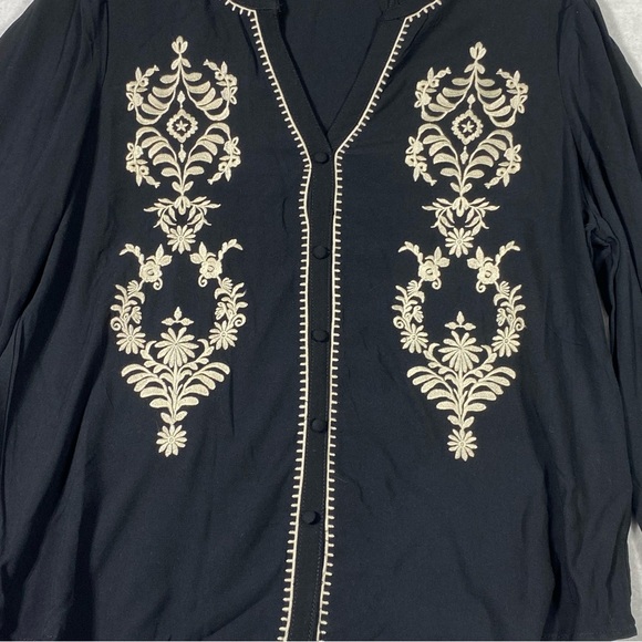 Angels Forever Young Boho Floral Blouse Women M Black Embroidered 3/4 Sleeve NWT - Picture 6 of 15